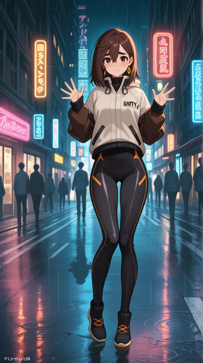 best quality, detailed background, girl,eating_bread,subway station, spring,shy,solo, running, breath, wet:0.6
