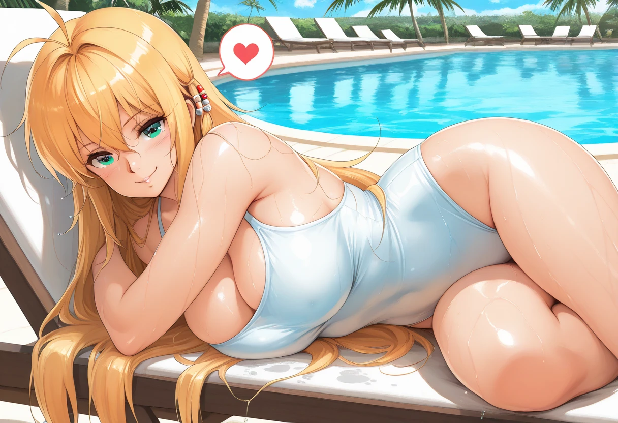 (cutesexyrobutts art style:0.7), score_9, score_8_up, score_7_up, score_6_up, erina nakiri, long hair, blonde hair, purple eyes, BREAK (masterpiece:1.2), best quality, high resolution, (beautiful detailed eyes:1.3), perfect lighting, (perfect hands, perfect anatomy), hearts, pleasured, large breasts, sagging breasts, 1girl, solo, breasts, wet, ass, water, swimsuit, bent over, looking at viewer, cleavage, towel, seductive smile, bare shoulders, onsen, partially submerged, fog, steaming body, 