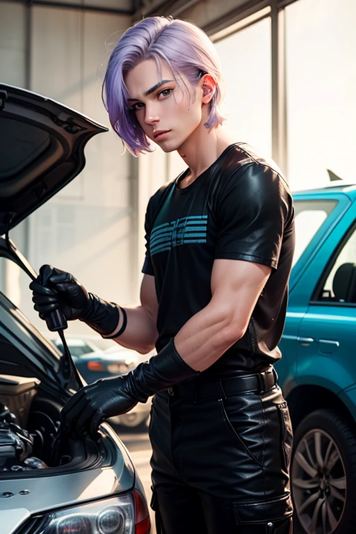 (young male:2), (20-25 years old), (front view:1.25), (blue eyes:1.2), (crop hair:1.2), (slender physique:1.2), wearing an overall, white t-shirt, mechanicoveralls, lewd, smirk, visible bulge, oily clothes, car workshop, garage, old cars and tires in the background, tools lying around
<lora:add_detail:1> <lora:muscle_slider_v1:-0.5> <lora:Clothing - Sexy Mechanic Overalls:0.75>