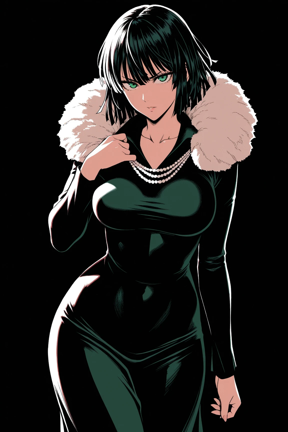 score_9,score_8_up,score_7_up,zPDXL2,source_cartoon,source_anime,fubuki\(one punch man\),perfect body,large breast,detailed face,green eyes,perfect lighting,big ass,black dress,dress,fur coat,high collar,jewelry,necklace,off shoulder,taut clothes,taut dress,,collapse face,stomach distension,large ?????,venous ?????,<lora:opm-fubuki-anime-s1s2-ponyxl-lora-nochekaiser:0.2>