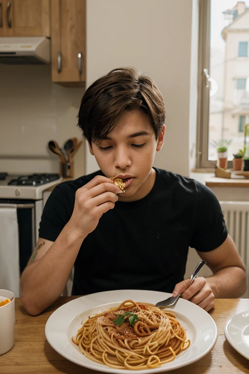 Boy is eating food