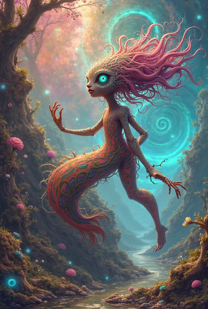 floating female extraterrestrial creature- diverse life forms with imaginative appearances, ranging from elegant to monstrous, <lora:DonM3l3m3nt4lXL-000010:0.65>