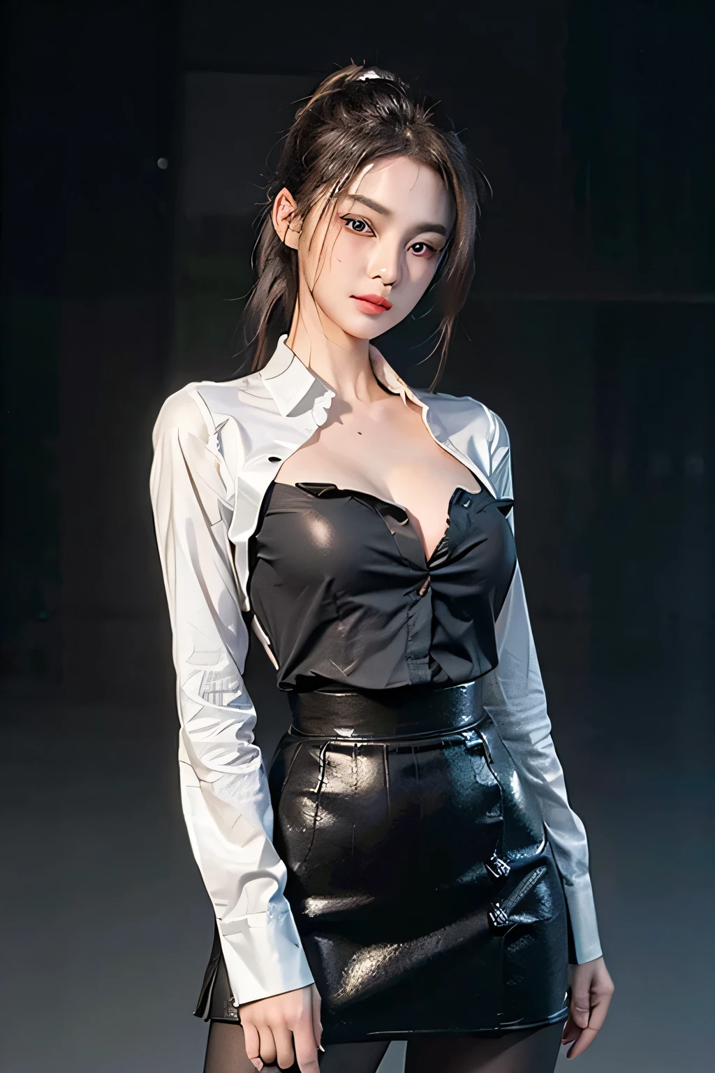 a woman in a white shirt and black skirt posing for a picture, smooth white tight clothes suit, full-body xianxia, in a white shirt, very sexy outfit, trending at cgstation, Tifa Lockhart, Sexy outfit, alluring tipha lockhart portrait, Sexy style, sakimichan, ff Tifa, Korean girl