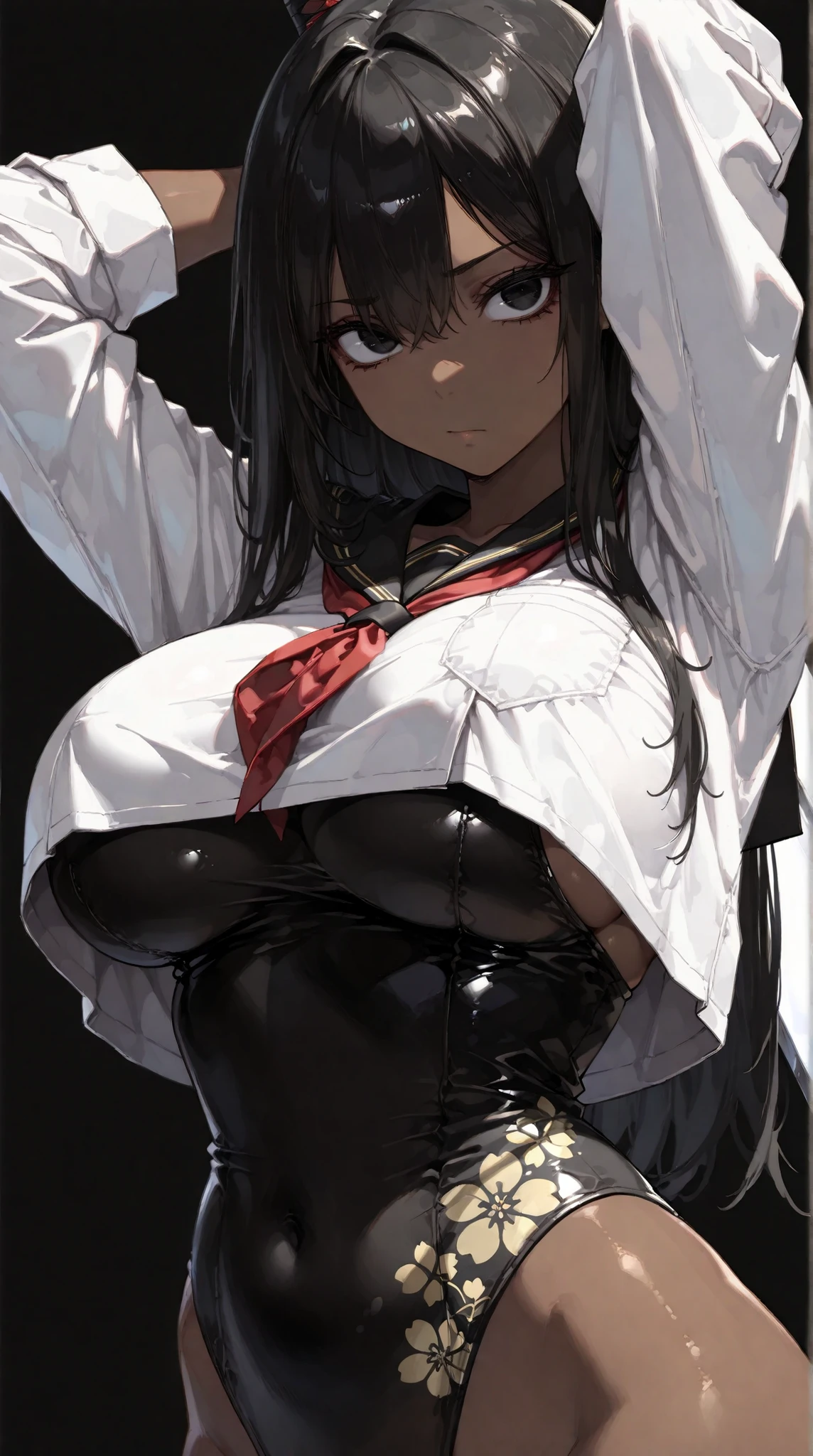 highest quality, masterpiece, High resolution, 8K, (realistic: 1.4), Super high resolution, 1 girl, super detailed, 超realistic, High-definition CG illustration, official art, cinematic light, reality, young beautiful girl, perfect figure, perfect figure, panoramic, perfect body, (from bellow: 1.3), mask, Pause, sexy long legs, full of confidence、beautiful sexy、gray short sleeves、open abdomen,、black super shorts、S-shaped body、 upward waist、Assuming、Pause、different perspectives、big and full breasts、slight smile、short hair、curly hair、big ass、(((white background)))、