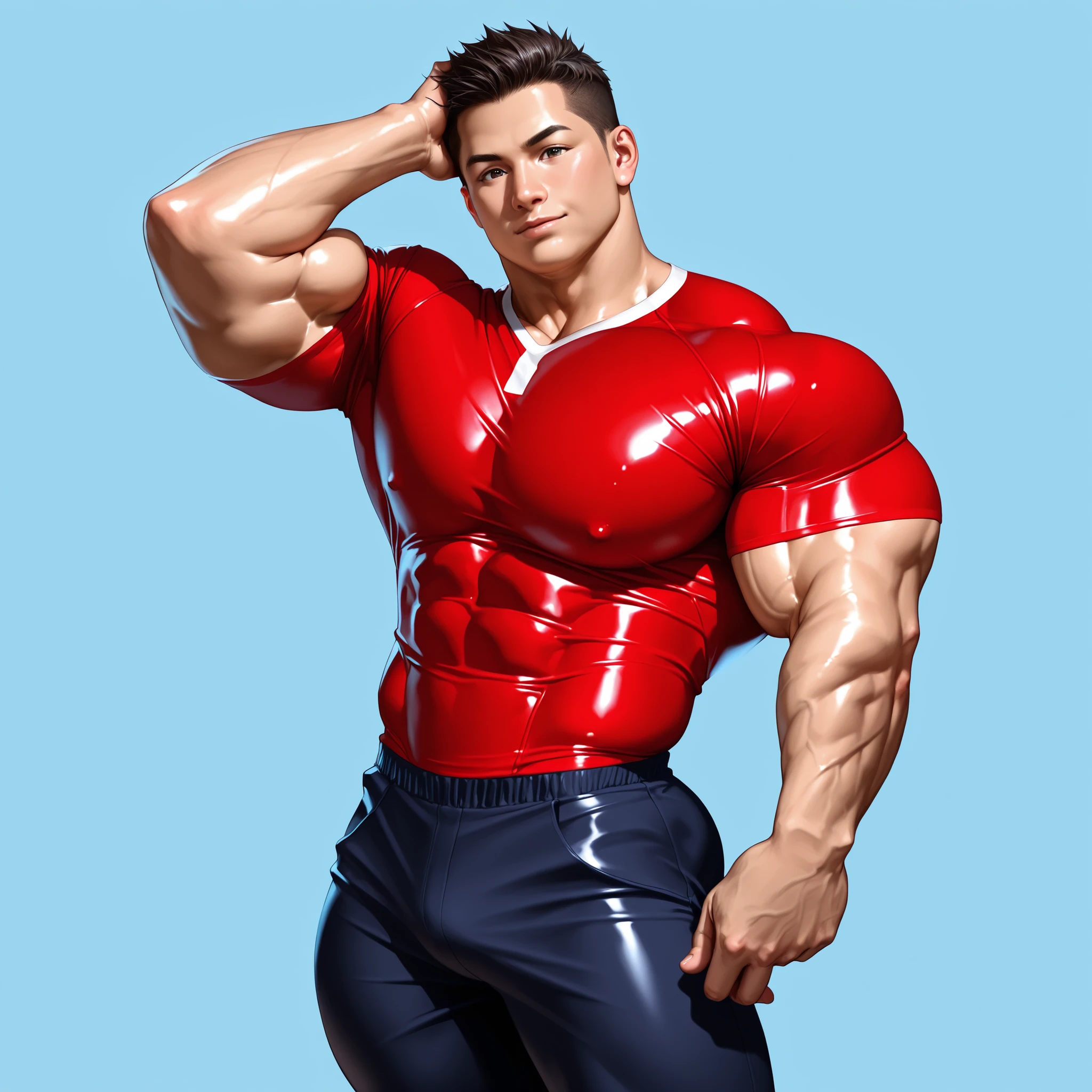score_9, score_8_up, score_7_up,,bara, muscular male, black bodysuit,huge erection under clothing, solo, tight clothing, covered nipples, huge nipples, large pectorals, thick thighs, armpits, sweat, hyper pecs, huge pecs, realistic,Expressiveh, <lora:birisoba01-step00004000:1>