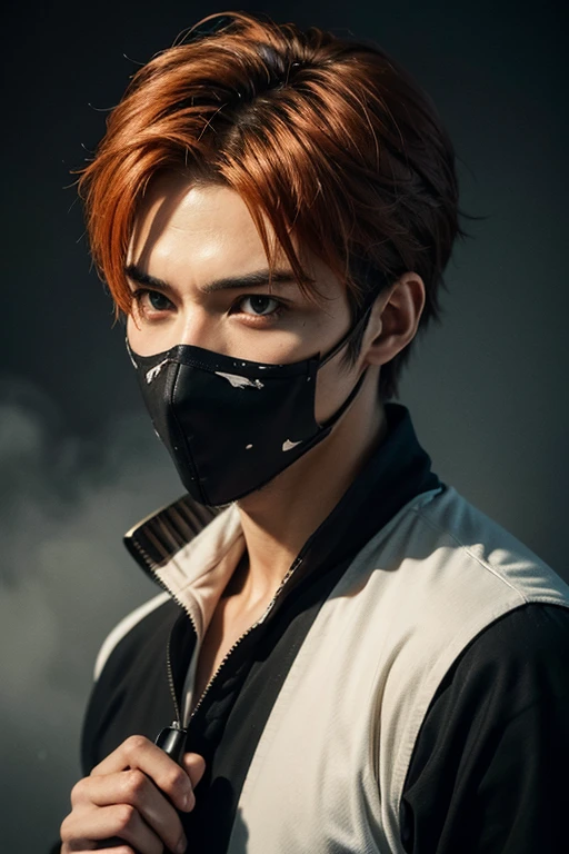 Arafeld man wearing a mask and red vest, Wearing an all-black door wave mask, wearing bandit mask, jungkook, Cai Xukun, wan adorable korean face, inspired by Zhu Da, black bandana mask, one single mask, inspired by Xi Gang, inspired by Kun Can, wearing face mask, kanliu666, wearing face mask, author:Master of Han Chinese