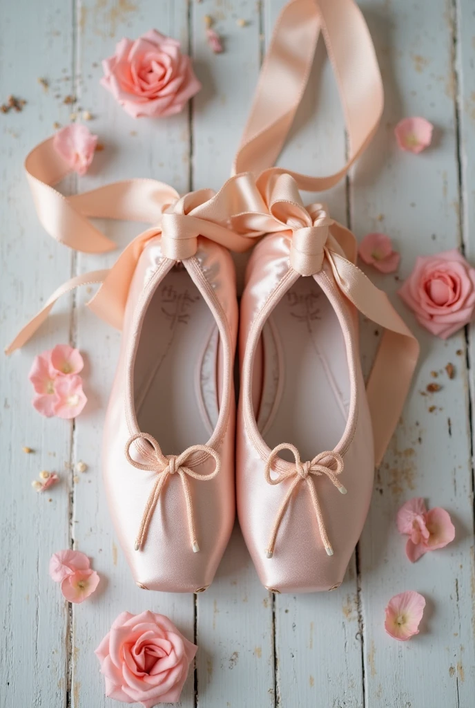 Banner graph;poster;There is a pair of small ballet shoes in the corner of the picture,Wrapped in a pink ribbon;Ribbons fill the screen;dream,mystery;Big scene;Golden pink hue。Low saturation;Background pure,Simplicity。Large blank space in the center。