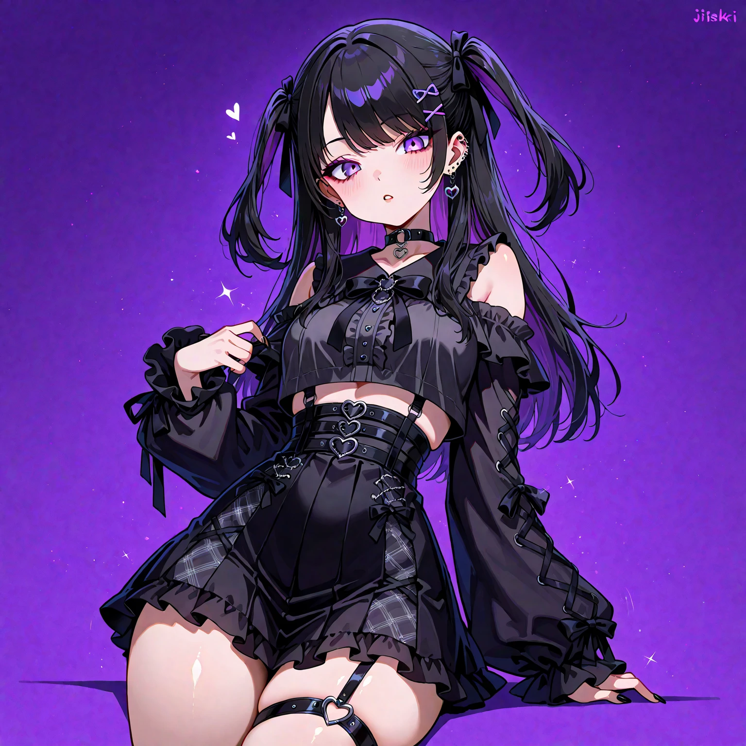 (best aesthetic,best quality,ultra high res,insanely detailed,exquisite,absolutely resolution,explicit),BREAK,(((perfect anatomy,perfect proportion,artstation female body))),BREAK,(detailed beautiful jewely catchlight gradient slant eyes,thick bluish eyeshadow, thin eyebrows, thick black eyeliner, Highlighted eyes with eyeliner, false eyelashes),ligne claire,gleaming skin,super detailed skin,BREAK,nsfw,horny presenting,fall into pleasure,orgasm,looking at viewer,public indecency,full body,In town,BREAK,(beautiful toddler gal,loli),prostitute,BREAK,small baby face,childish and super cute,((((blush)))),BREAK,Bishojo,ultra cute,Kawaii,BREAK,low body size,short stature,slender,BREAK,(((((jirai kei))))),BREAK,(black and purple ((streaked hair))))),(((((two side up long hair))))),BREAK,((shiny glossy metaric beautiful hair,gradient hair)),BREAK,((small breasts)),((puffy nipples,erectile nipples,long nipples,huge areolas)),BREAK,(((((punk fashion))))),(yamikawa gothiclolita punk fashion with black and purple),(off shoulder cut and sew,some purple and black border ((horizontal striped)) detached overly long sleeves with chain,knot front,crop top,cleavage cutout,Plaid pleated ((ultra micro miniskirt)) with harness),BREAK,(some purple and black border thigh high knee ((horizontal striped)) socks:1.3),zettai ryouiki,garter belt,punk high boots,No panties,BREAK,(sweet pussy,show off pussy:1.3),(dripping love juice:1.3)