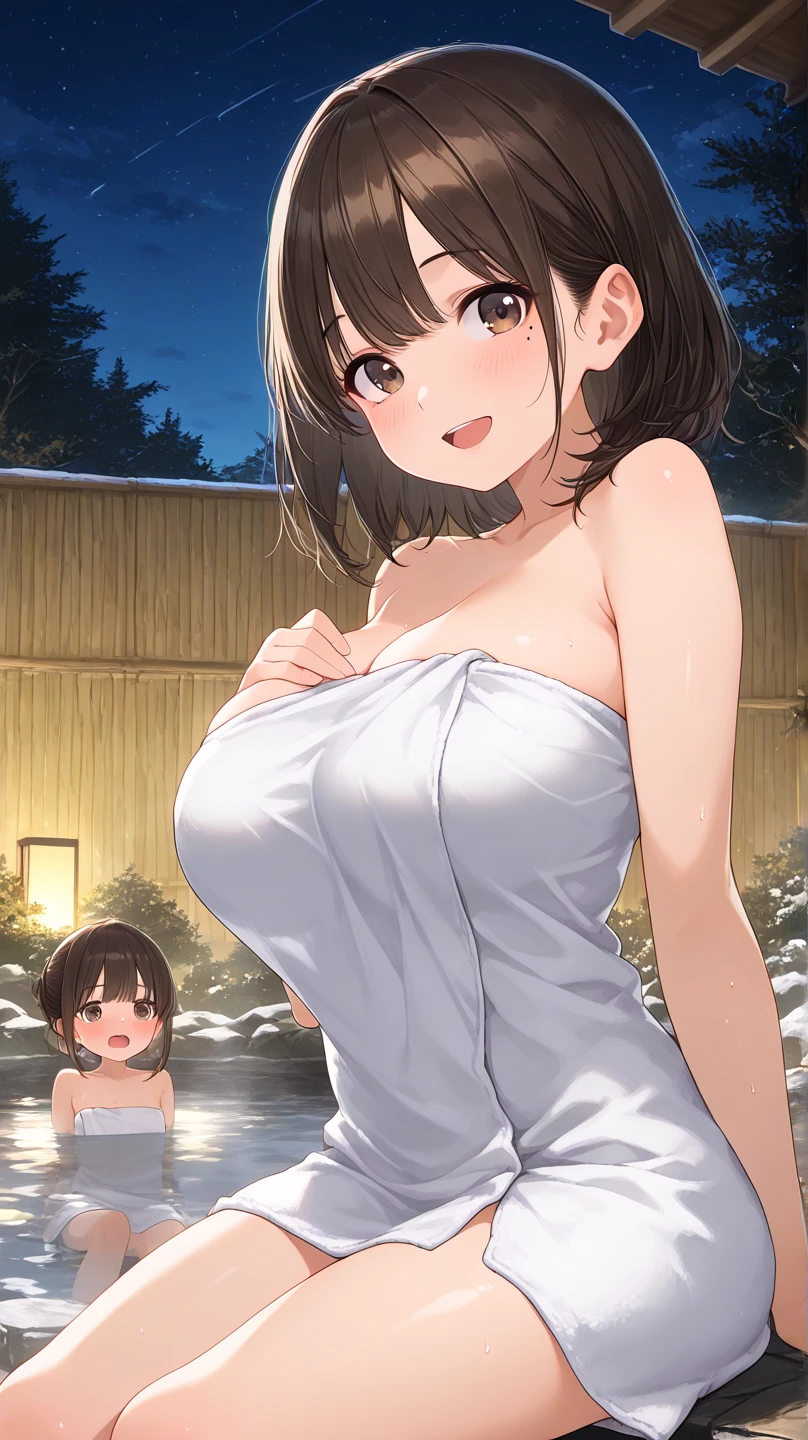 kudokanae, green eyes, short hair, ribbon,, large breasts, , empty eyes , large breasts, nipple, Running, , Heavy snowfall area　frozen wet crying mountain Alone, Smile , crying, Naked