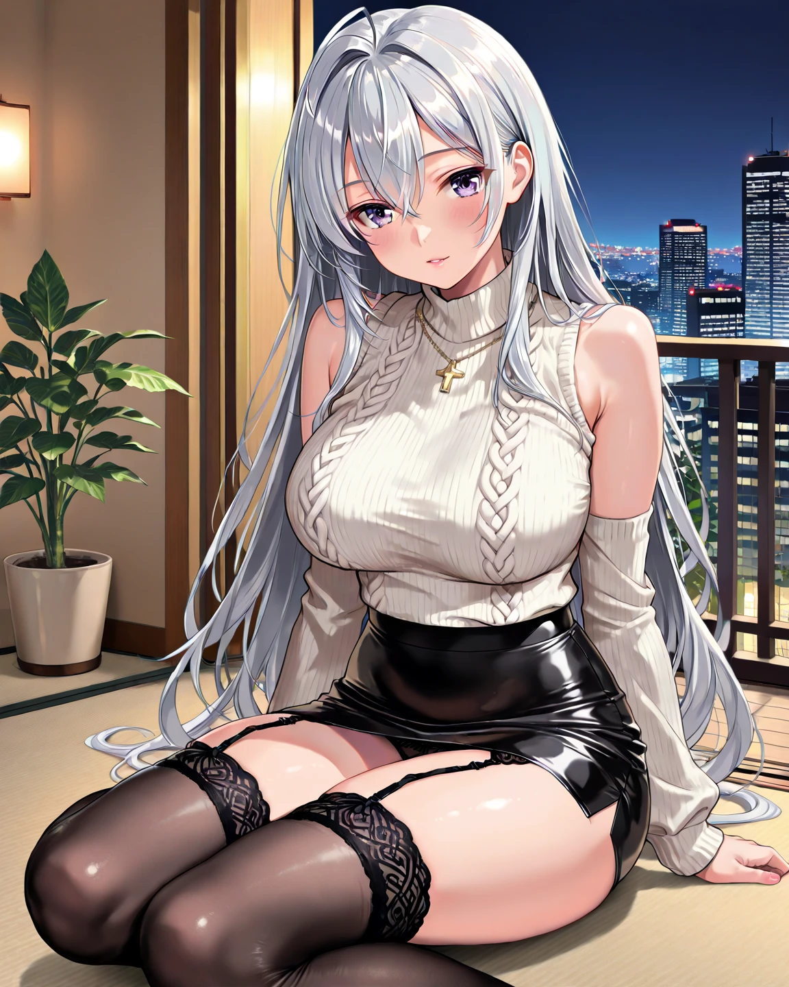 Gwen Tennyson, gwen Tennyson, blue top, gray skirt, long hair, big , thighs highs, kneeling, big breast, youthful, pink lips