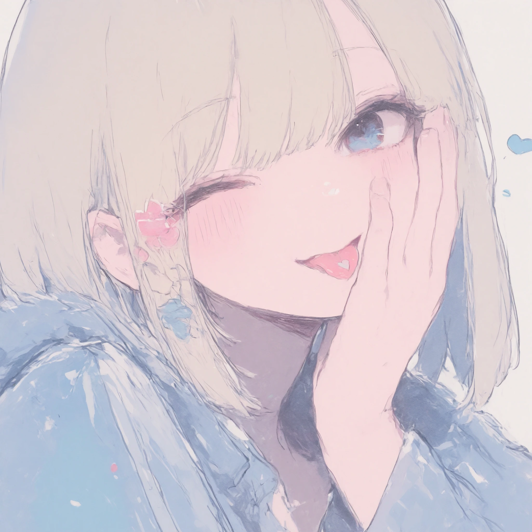 A cute girl、Zoom on face、Put your hand on your cheek, piece、wink、Close your mouth and flush your tongue、beautiful woman、masterpiece、cool、Non-sexual