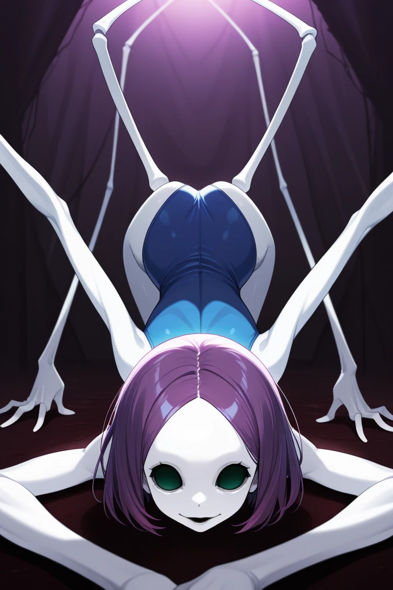 fox0808 (style), ((masterpiece)), ((8k quality)), (no watermark), stolas, male, looking at viewer, one hand on hip, seductive pose, detailed bedroom, (solo:1.4), sleek, shiny slime suit, goo, gooey, tail feathers, butt, ass,