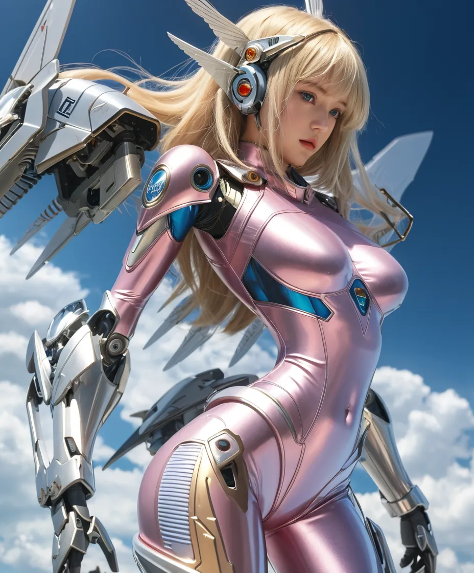 1girl, high quality face, flying girl, (girl with wings), blonde hair, blue eyes, blue sky, breasts, cloud, cloudy sky, condensation trail, day, gradient sky,horizon, looking at viewer, mecha, mecha musume, mechanical wings, mountain, ocean, open mouth, outdoors, science fiction, sky, solo, sunrise, sunset, twilight, twintails, detailed, high quality, masterpiece