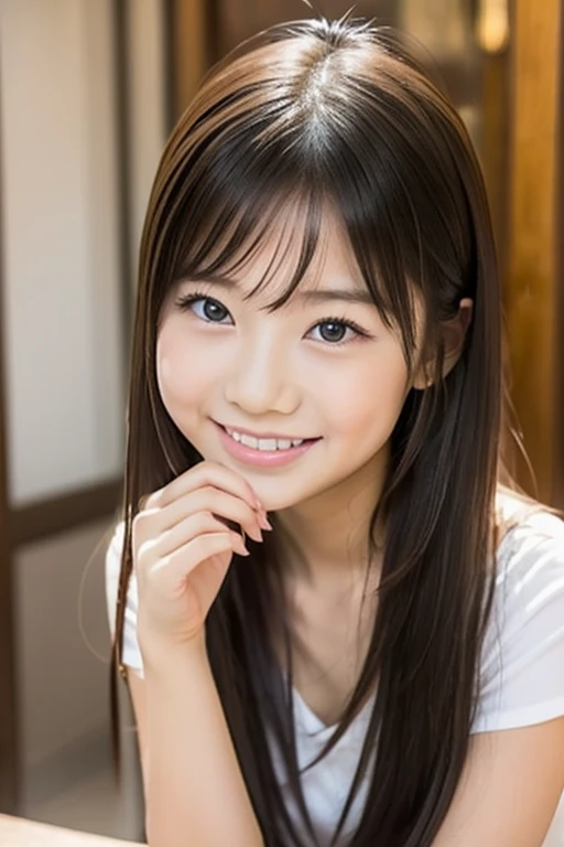 masterpiece,best quality,(Japanese ),((Beautiful girl)),cleavage,indoor,(perfect body beauty:1.2),(shy smile),beautiful teeth,