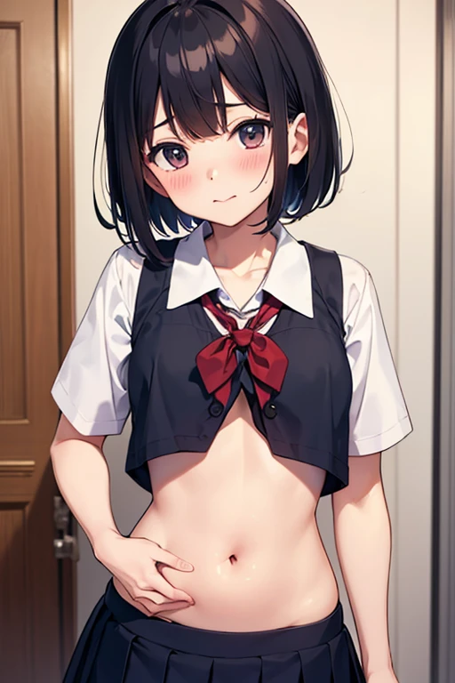 masutepiece, Best Quality,Illustration, Wallpaper, Ultra Detail, Little Face Lori、(((molesting)))、((fear:1.5)))、(Teary-eyed:1.5)、(((Cute white underwear)))、(blazers、Kilted skirt)、ample breasts、((Morester))、((Girl getting her bra removed by a man))
