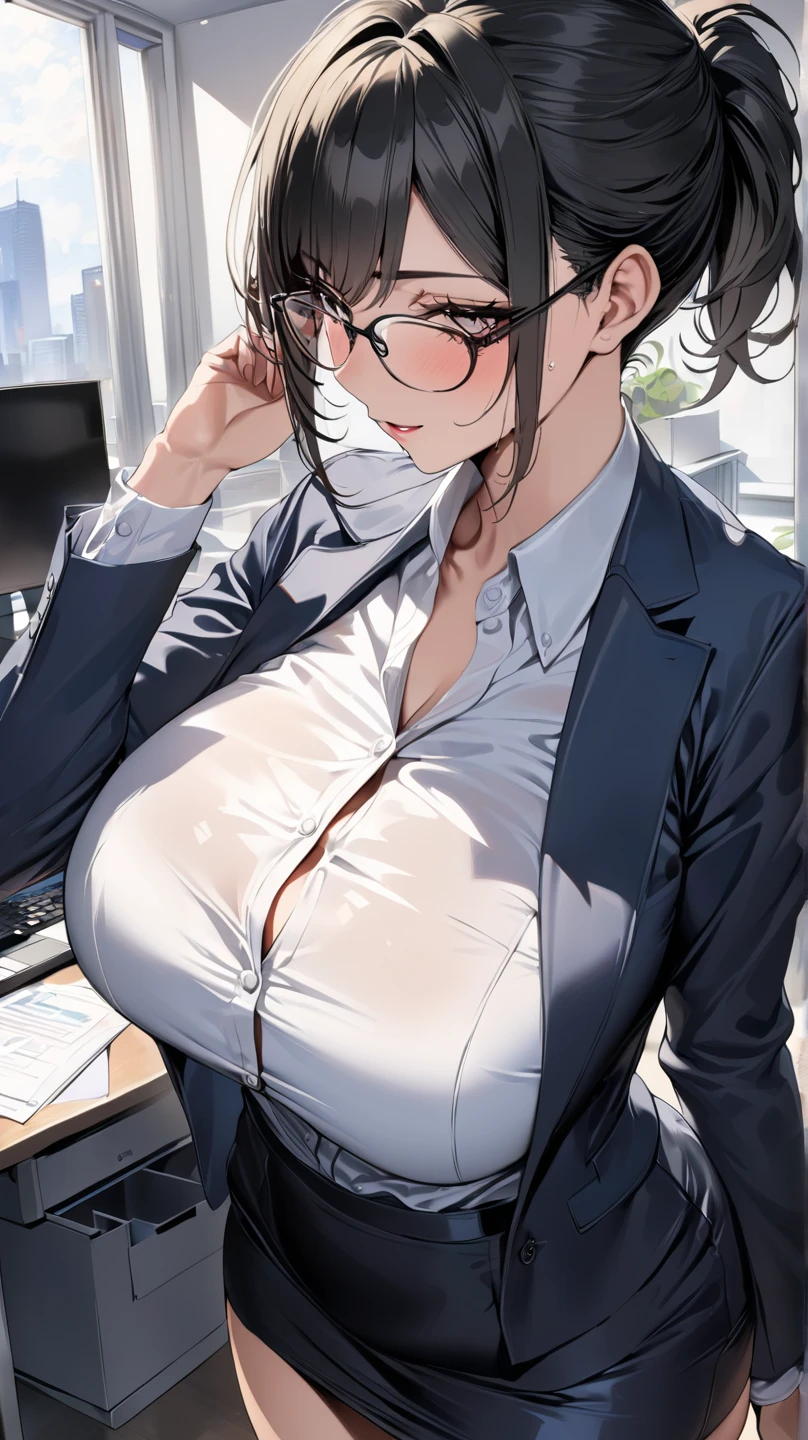 meikoshiraki, <lora:meiko shiraki s1-lora-nochekaiser:1>,
meiko shiraki, grey hair, glasses, hair bun, single hair bun, (brown eyes:1.5),
BREAK skirt, shirt, thighhighs, cleavage, school uniform, open clothes, choker, black thighhighs, zettai ryouiki, open shirt, no bra,
BREAK indoors, classroom, school,
BREAK looking at viewer, (cowboy shot:1.5),
BREAK <lyco:GoodHands-beta2:1>, (masterpiece:1.2), best quality, high resolution, unity 8k wallpaper, (illustration:0.8), (beautiful detailed eyes:1.6), extremely detailed face, perfect lighting, extremely detailed CG, (perfect hands, perfect anatomy),