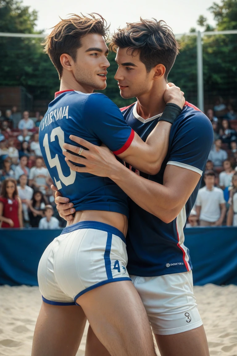 Capitan de futbol americano sin camisa, kissed on the mouth and masturbated by a cheerleader man smaller and thinner than him, en un sillon sentado, bulto grande, enorme_, mostrando pectorales y abdominales completos,wet dreams, Great erection, bulto grande, besos, gay pornographic