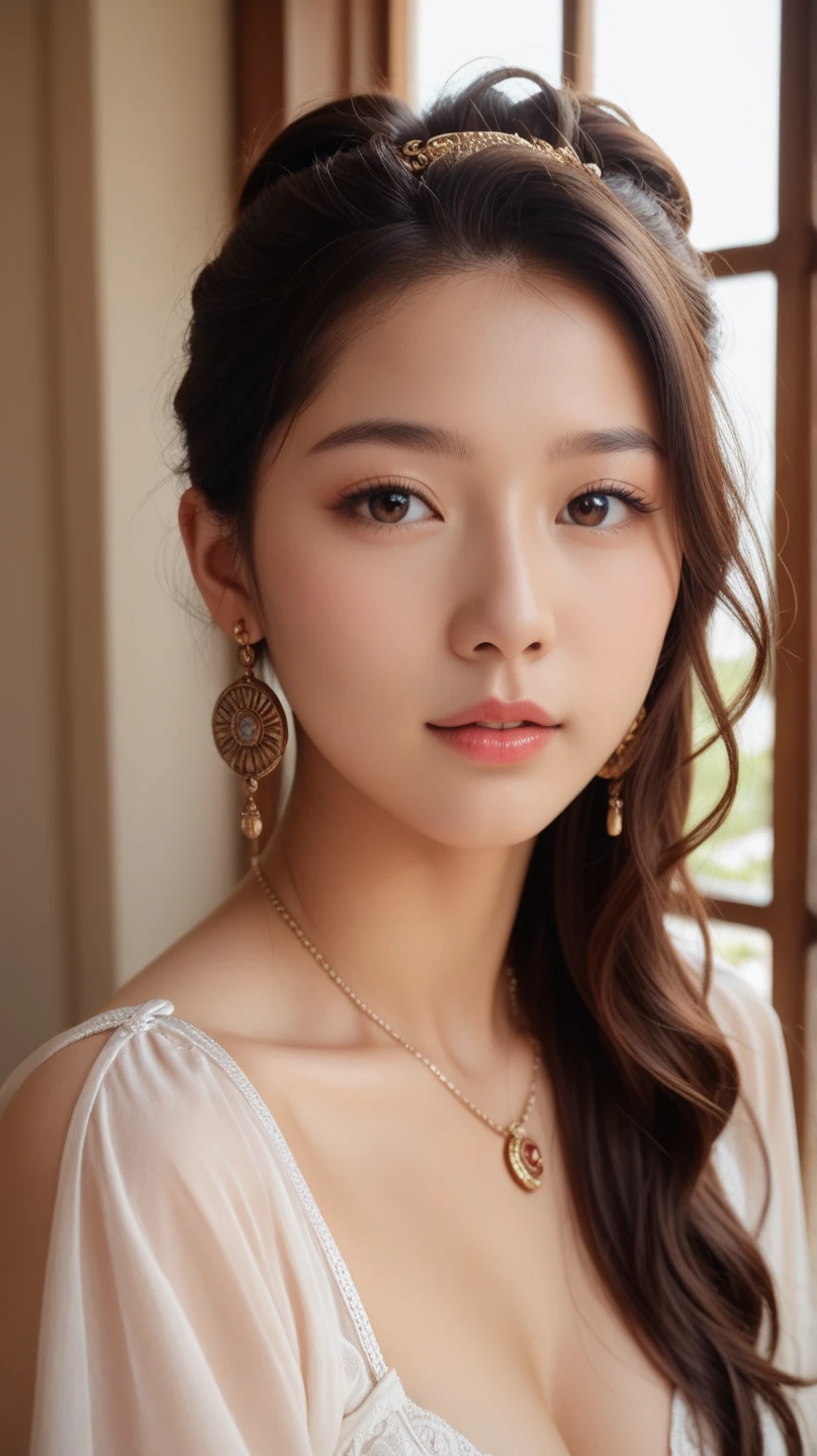 masterpiece, top-quality, 8K, absurderes, a beauty girl, kawaii, outdoor,(half body:1.5), (fullnude:1.5), wearing pasmina hijab, (dark brown long hair),nice body, No makeup, bukkake, Near and far law, depth of fields, A hyper-realistic, hight resolution, a picture, foco nítido, nffsw, face lights, 动态照明, Highest detail, park, earrings, necklaces,Extreme details、ultra-detailliert、detaile、authentic skin、delicated facial features、Easy Negative