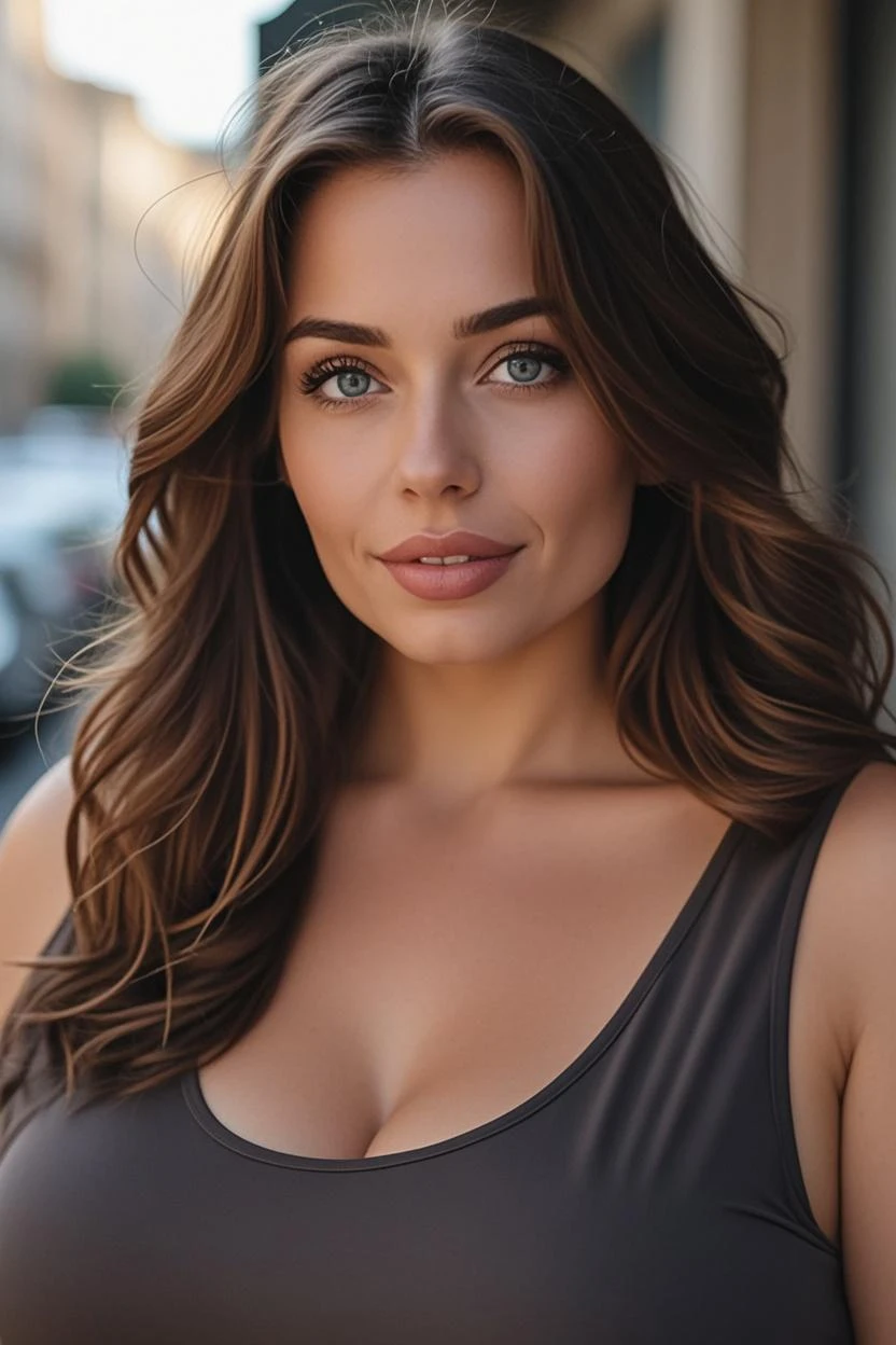 Beautiful brunette with blonde highlights wearing a Black t-shirt (in a room ), highly detailed, 22 years old, , , innocent face, natural wavy hair, blue eyes, high resolution, Masterpiece, Best quality, Intricate high detail, Highly detailed, Sharp focus, Detailed skin, realistic skin texture, texture, detailed eyes, professional, 4k, charming smile, shot on Canon, 85mm, shallow depth of field, Kodak Vision Color, Perfect Fit Body , extremely detailed, photography_\(ultra\), Photorealistic, Realistic, Post-processing, maximum details, roughness, real life, ultra realistic, Photorealism, photography, 8k UHD, photography, busty