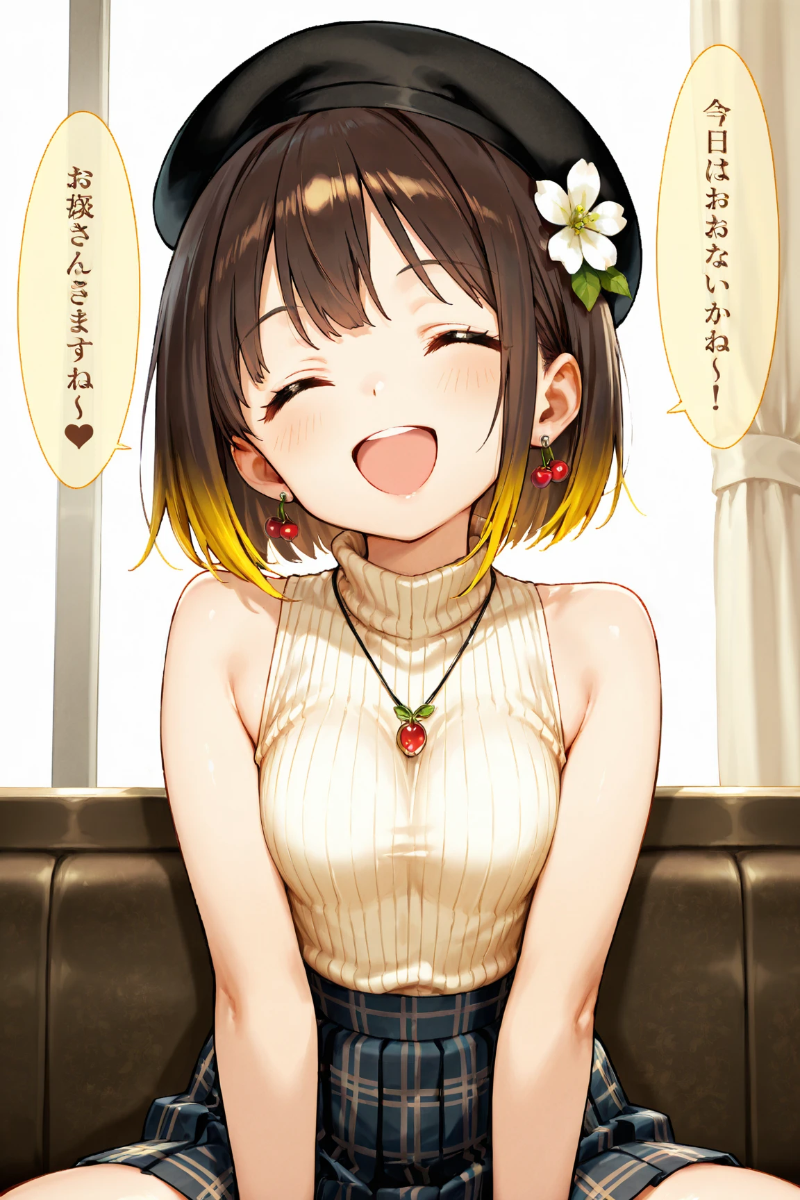 (small breasts:1.2), (perky chest:1.2), (pointed chest:1.2), (Pudding cake magazine cover:1.3),(from above:1.0),(shoot from the side:1.1),masterpiece, 1girl, Amazing Cleavage:1.1, thin waist, optimum,tmasterpiece,hight resolution,best qualtiy,hyper HD,super detailing,awardwinning,a 18yo cute girl,(The upper part of the body),anatomy correct,Beautiful Black miniskirt,garters,Gaze,Small face,bangss,holster,Beautuful Women,hands up,leg holster,Gaze,black boots,Cowboy Shot,cute face,a blond,Longhaire,Twin-tailed,Braids, Hairline,(scarlet eyes),long eyelasher,Hanging eye corners,White skin of the, ((see through camisole:1.1)), ((Sheer nipples:1.0)),Rocket Tits,(Slim body),smile,seductive weak smiling,(with sparkling eyes and a contagious smile),little open mouth, Looking at Viewer,