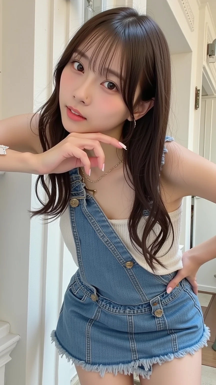 ((highest quality, 8k, masterpiece: 1.3)), 1 female, Japanese Mature,Sensual beauty: 1.3, (Hair style Brown hair Medium curly, big: 1.2), Black Nightwear: 1.1, Super slender face, Delicate eyes, double eyelid, Dimples,Mole, Home,Plump body,very thick legs,(((Cowboy shot from above,Open your mouth wide,Sticking out his tongue,))),