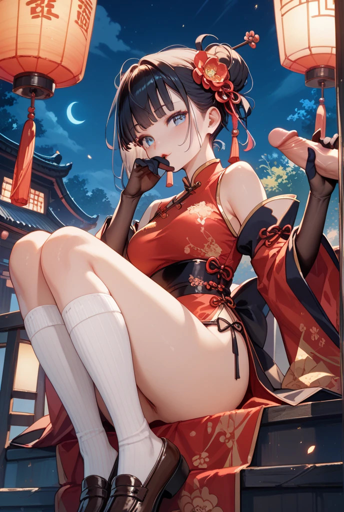 Raiden shogun,(((completely naked))), extremely detailed,grinning, realistic anime, red heels, (Christmas), wide hips, 20 year old woman,((( sitting, spreading legs))), visible vaginal lips