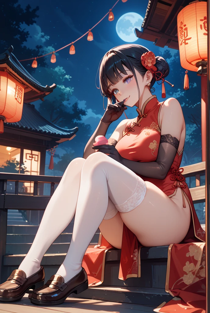 best quality, Very detailed, (actual), masterpiece, lifelike, actual Human Proportions, fantastic realism, perfect lighting, soft light, Natural light, Physically based rendering, Auto white balance, 4k,alone,NSFW,1 girl, (Meiyu Edelfeldt),Change,black hair,brown eyes,seductive smile,NSFW, barefoot, see through dress, Butterfly, Butterfly hair accessories, backless dress, Chinese clothes,sleeveless, twice as good,Golden dragon pattern,barefoot,,elbow gloves,bun, hair accessories,jewelry,earrings,Anklet,thin legs,nail polish, small breasts, alone, toenail polish, toe甲, toe, Double tail,outdoor,Chinese style architecture, Chinese style, lake, ancient town, Beautiful and detailed water,Red Lantern,fireworks,masterpiece, best quality,super detailed, Delicate face shape, nose, red lips, delicate eyes, (The iris and pupil are round, Students reflect on the environment, Eye sizes vary) Eyeliner, eyelash, smooth hair, Smooth skin, Posing for photos