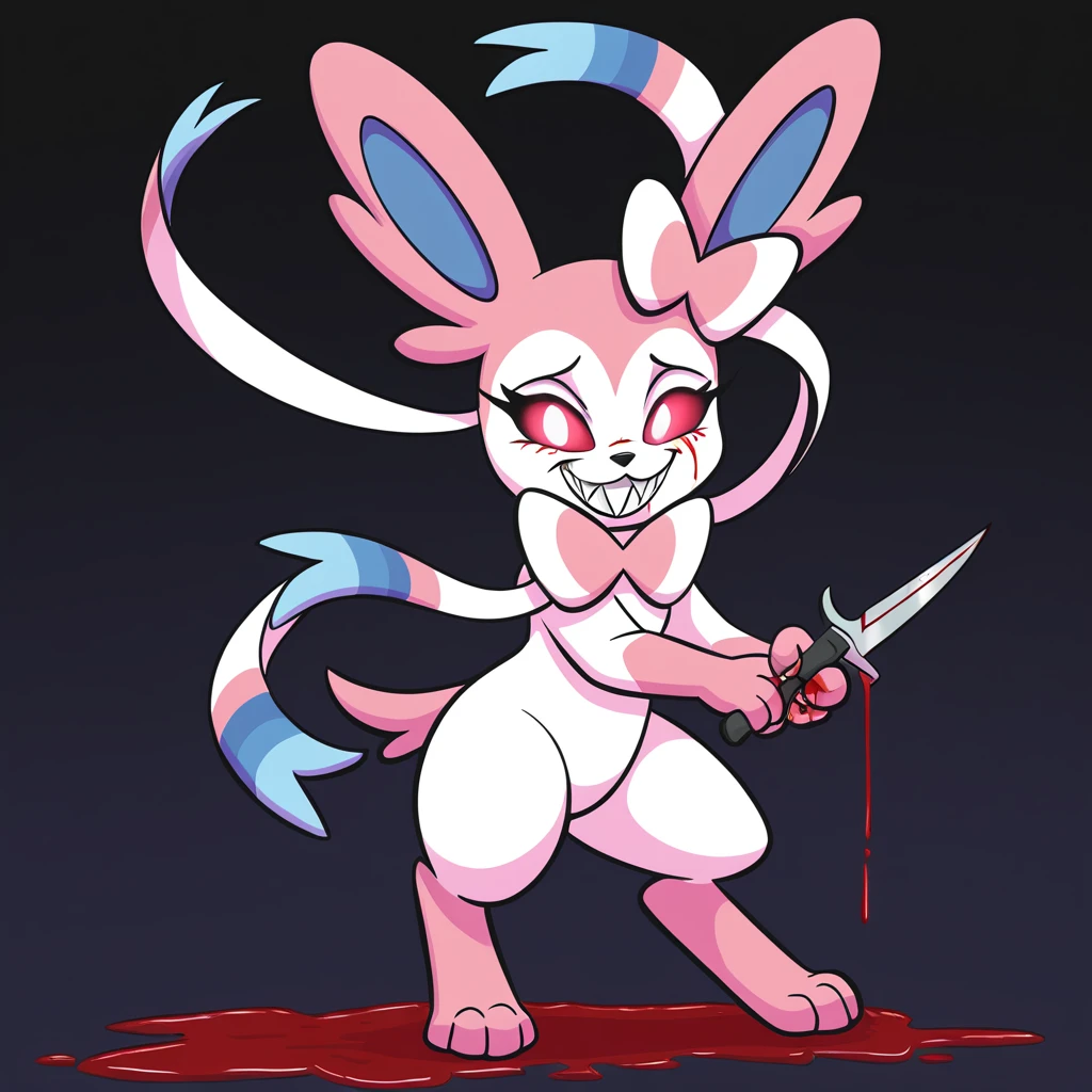 1girl,furry,bunny,single handed knife,blood stain,cartoonized,solo,battle,Bloody Bunny,