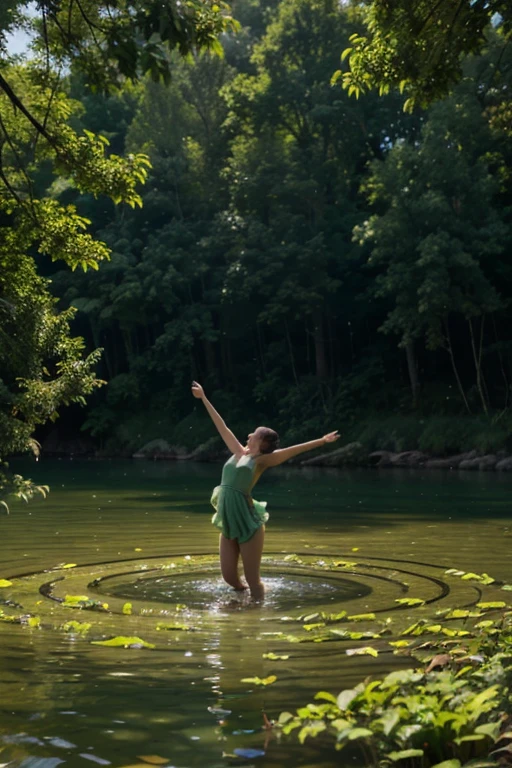 (RAW Photograph:1.posed:1.28, :-0.9),splashing water, sunshine filtering through the trees, vibrant colors, sparkling droplets, smiling faces, joyful laughter, summer vibes, peaceful atmosphere, playful movement, refreshing sensation, ripples on the water surface, dynamic action, nature backdrop, carefree spirit, lively expressions, wet hair, sunny day, sun-kissed skin, water spray, energetic motion, gleaming reflections. under the mesmerizing back lighting