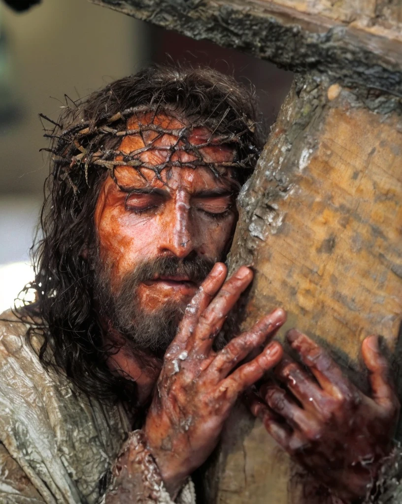 a close up of a man with a coroa de espinhos on his head, buracos em um homem religioso, your hands buried in your face, Jesus face, Jesus christ, Jesus on cross, Jesus on the cross, Jesus of nazareth, coroa de espinhos, Jesus, Jesus christ on the cross, agonia e sofrimento, gigachad Jesus, sagrado, o senhor e salvador