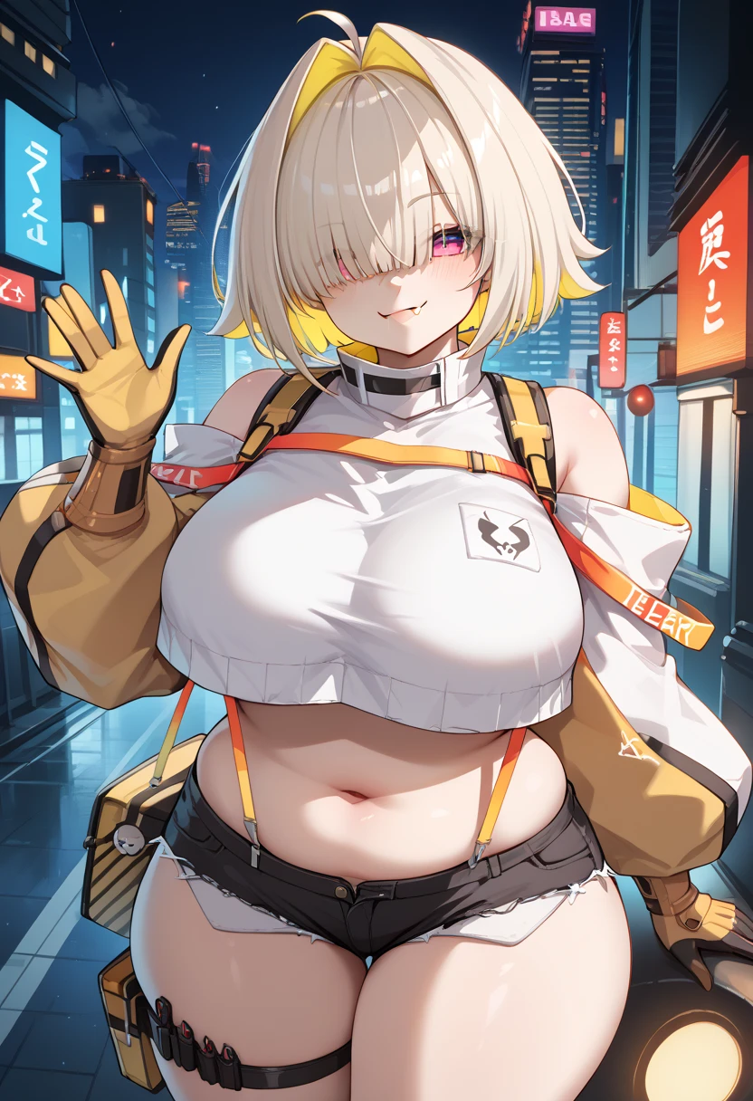 Anime illustration、highest quality、Short high school girl、first round、Belly button piercing、Perfect proportions、Shopping mall、overwhelmingly big breasts、Beautiful, shining eyes、Cowboy Shot、smile、Excessive sweating、Noise Reduction