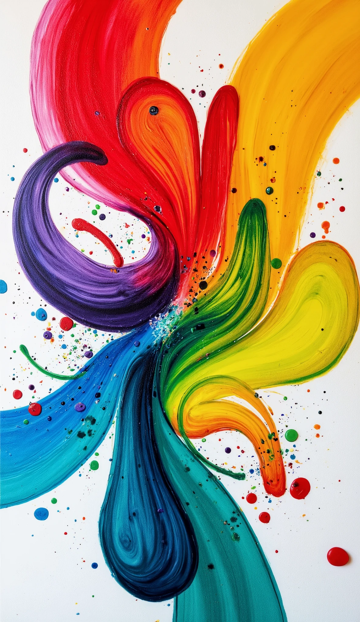 bright colors red,blue,yellow,green,lime green,violett,purple and white, pouring art flat on canvas