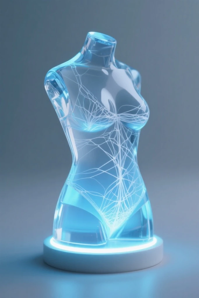 3D Glowing translucent Holographic Wireframe body, black background

