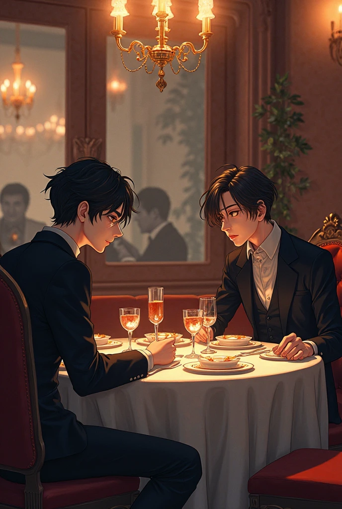 A 30-year-old boy with short brown hair and a black waiter's outfit,Stand in front of the bar,Take the barbecue,Upper body display,Inside a modern urban bar,grand master,tmasterpiece,8k wallpaper,CG,Ultra-high image quality