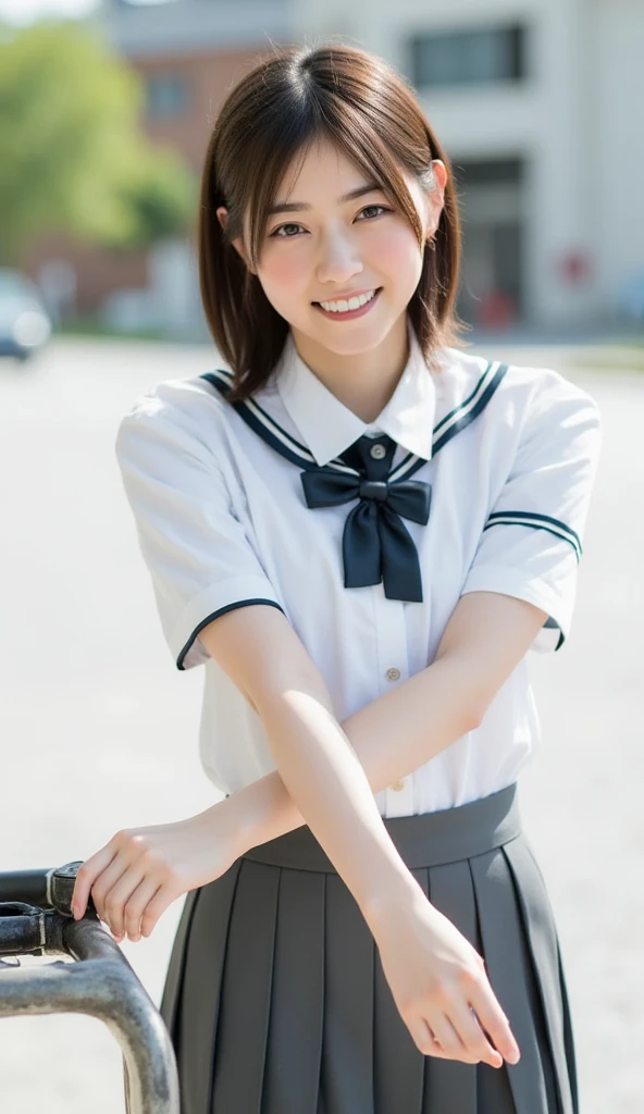 (masterpiece,Highest quality,High resolution,Realistic:1.2),(1 high school girl:1.2), (((Brown patent leather bodysuit), White cotton panties), White socks,(Black combat boots)),(Smiling with teeth showing and eyes narrowed:1.3),(Bobcut, Brown Hair, No makeup:1.3),(Reduce exposed skin:1.2),(16 year old Japanese girl:1.2),(Clothes that look good:1.2),(wood々In the deep forest where sunlight shines through the gaps:1.3), (View the subject from below:1.2), (Squatting and tiptoe, Spread your legs:1.3)