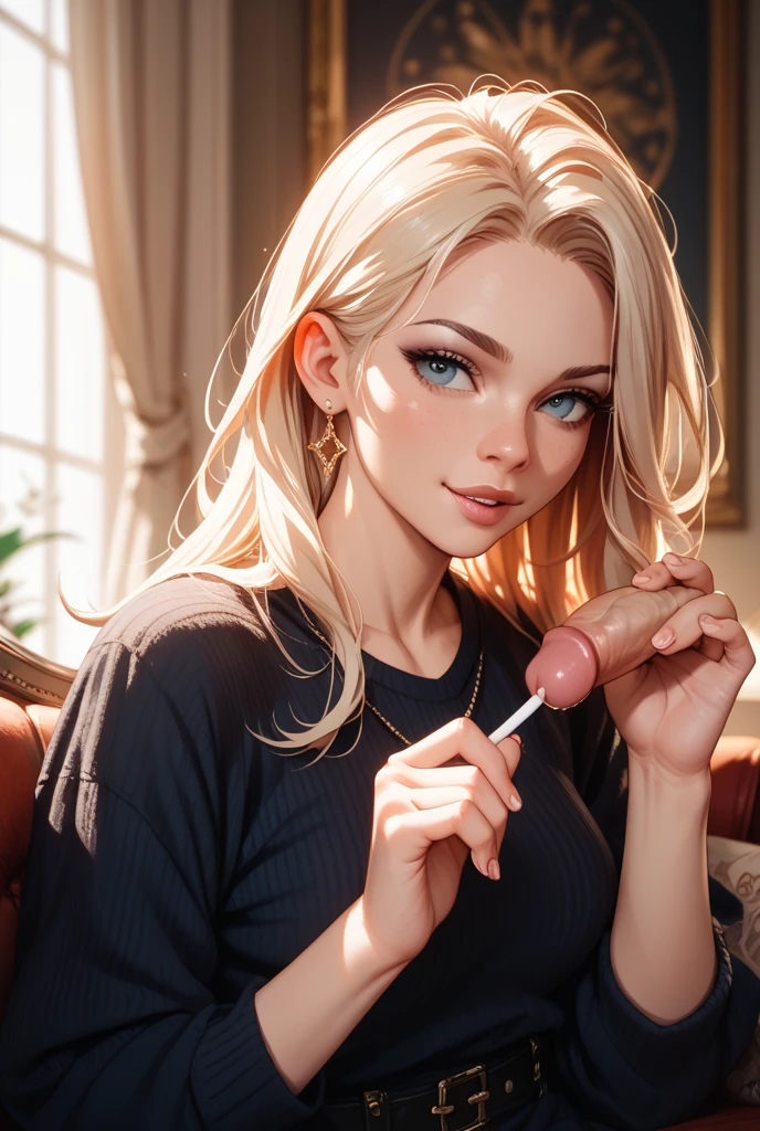((Fellatio,blowjob,handjob,unsensord,hetero,tongue out,long tongue, looking at penis:1.5)),realistic, (metal collar for slaves、real image, intricate details, close up of face), compensate, parted lips, very detailed, perfect face,(shiny skin:1.5), expensive, shining coral lips,(twintail honey blonde hair:1.2), (Beautiful bright blue eyes), sexy, blush, saggy breasts, Queen, crown,(underground、dark dungeon:1.5,heterosexuality)