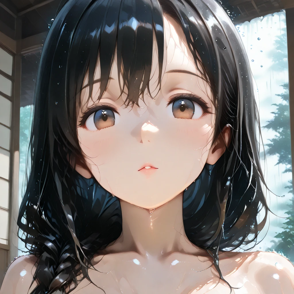(nsfw),(high resolution),(high resolution),(High definition),(8K),yoshizuki_iori、At the hot spring、Soak in hot water、Sperm on face、A lot of sperm、Medium breast、