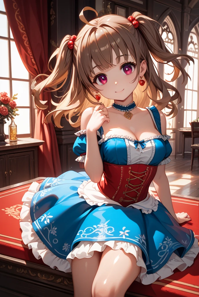 (masterpiece, best quality:1.2), <lora:idolmaster_sc_tsukioka-10:1>, cowboy shot, solo, 1girl, tsukioka kogane, smile, looking at viewer, fake animal ears, wonderland rabbit, bow, ribbon, bare shoulders, cleavage