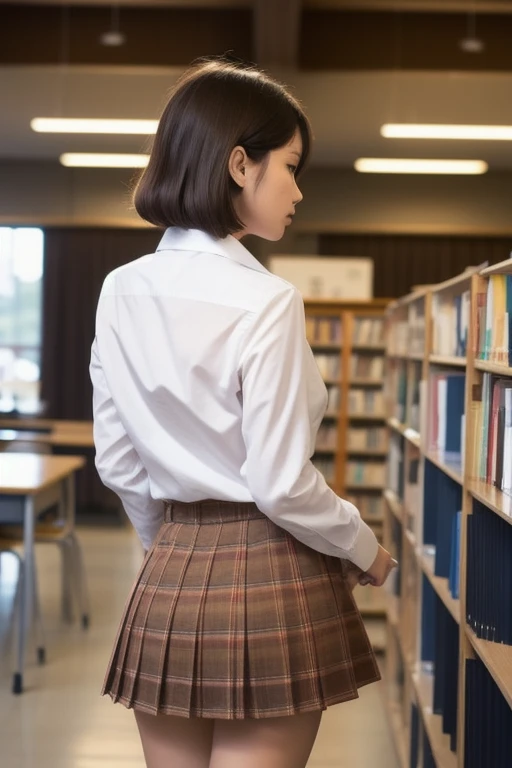 Hermoine Granger ass Hogwarts uniform., mini skirt, white pantyhose, walking with his books , patio the Hogwarts, bright sunny day