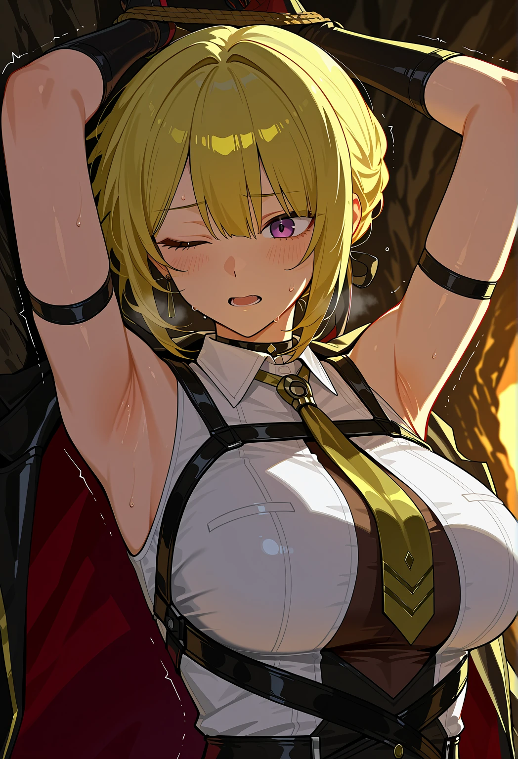 best quality, high resolution, ?????????????, blonde hair, blush, embarrassed, cowboy shot, looking at viewer, bowsette, pink lip, (into the volcano), (bathing in lava), ???? legs, black lingerie, (((oiled body)))