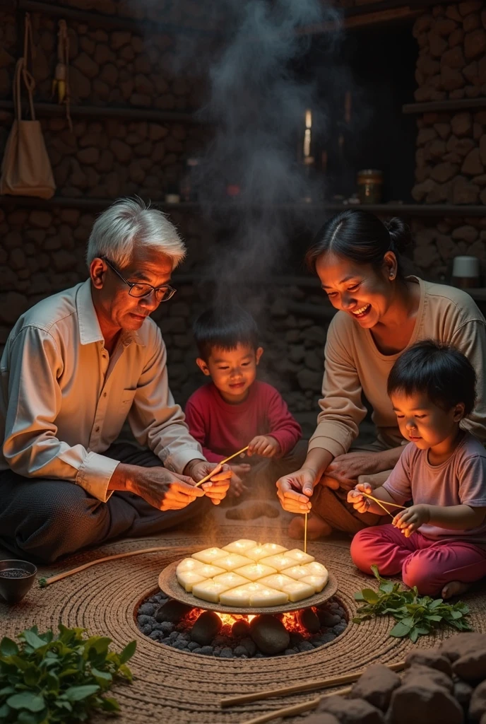 Create a hyper-realistic and mysterious image of a female hand, adorned with gold rings and dressed in a finely embroidered linen tunic, handing a piece of luxurious fabric to a child who looks on in admiration. The child&#39;s hand is extended to receive the gift, while in the background, softly blurred, there is a group of people gathered, sharing food and stories. The golden light of a nearby lantern illuminates the scene., highlighting the simplicity and power of the act of giving, and symbolizing that generosity is a seed that, when planted, blooms in unexpected forms of abundance.