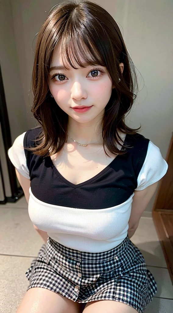 Masterpiece, 1 beautiful girl, Detailed, Swollen eyes, Top quality, ultra high resolution, (reality: 1.4), Original photo, 1girll, Cinematic lighting, Smiling,(huge tit) ,Asian beauty, Korean female, Clean, Super beautiful, little young face, Beautiful skin, Slender, Cyberpunk background, (Ultra photo realsisim), (high resolution), (8K), (Very detailed), (Best Illustration), (Beautifully detailed eyes), (Super detailed), (the wallpaper), (Detailed face), audience looking, finedetail, Detailed face, pureerosfaceace_V1, Smiling, 46-point oblique bangs, Staring straight ahead, Neat and clean clothes, Black colored eyes, Red armor, Traditional Japanese red armor, Short skirt, The hair color is bright red, body facing front, nice thigh,ブロンドヘア、ワンピース