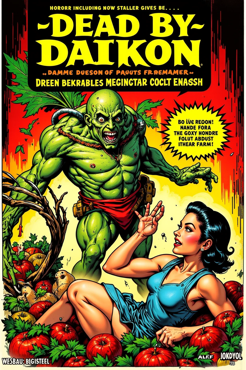 The character Poison Ivy, perfect green costume, red hair, seductive curves, beautiful face, jungle in the background 