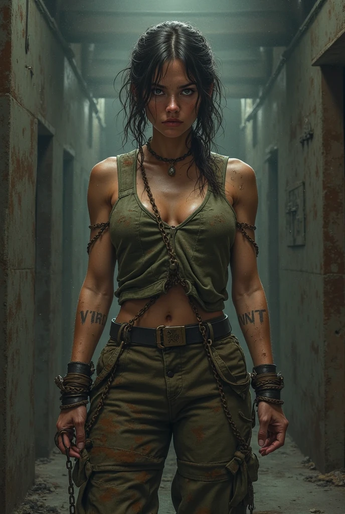 Multiple view, character concept. Ray is a striking figure in the desolate world she navigates, her presence marked by a blend of resilience and determination.
Ray stands at about 5'8" (173 cm) with an athletic build, honed from years of training and survival in harsh environments. Her body is strong and agile, capable of quick movements and enduring physical challenges.
Her hair is dark brown, cut to shoulder length with a few rough layers that give it a slightly tousled look. She often ties it back in a low ponytail or a messy bun to keep it out of her face during combat.
Ray's eyes are a piercing green, exuding a mix of intensity and curiosity. They are framed by thick, dark lashes and can switch from a soft, empathetic gaze to a steely, determined glare in an instant.
She has a sharp, angular face with high cheekbones and a strong jawline. Her skin is lightly tanned from constant exposure to the elements, and a few faint scars mark her cheeks and forehead, telling tales of past battles.
Ray wears practical, rugged clothing suited for combat and exploration. Her usual attire includes a fitted, dark grey tactical jacket with multiple pockets, a sturdy pair of black cargo pants, and heavy-duty combat boots. Over her jacket, she often wears a light, flexible body armor for additional protection. Fingerless gloves cover her hands, allowing for better grip and dexterity.
She carries a utility belt loaded with essential gear such as ammunition, small tools, and medical supplies. A sheath strapped to her thigh holds a combat knife, and she has a holster for her sidearm on her hip. Around her neck, she wears a simple necklace with a small, silver pendant – a keepsake from her father.
Ray's expression is often focused and serious, reflecting her determination to find her father and uncover the truth behind the catastrophe. Despite the hardened exterior, there are moments when her softer side emerges, revealing the compa
