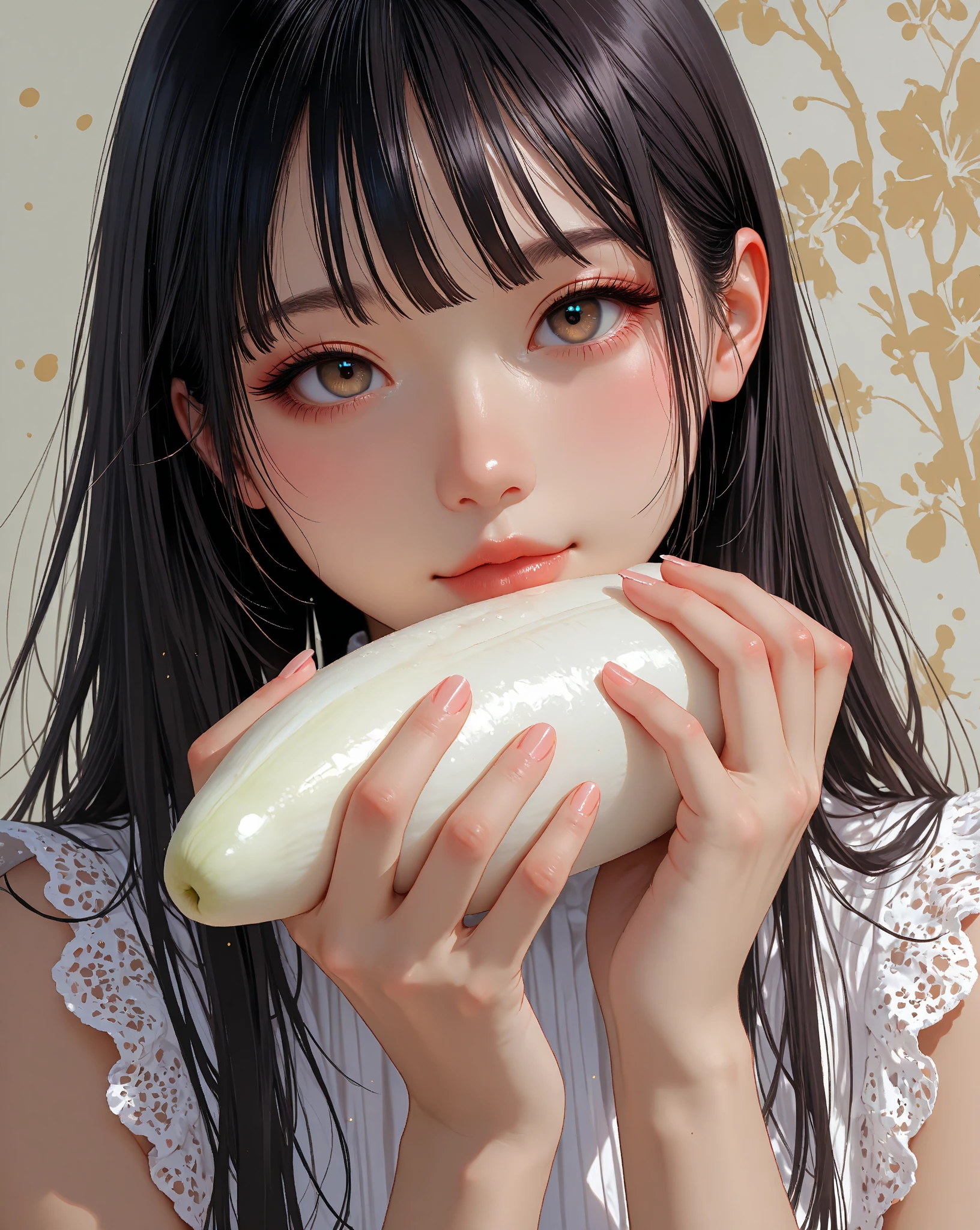 Little Asian bitch gets fed cum for breakfast, while she sits on a banana shaped dildo