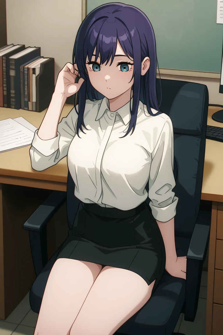 saori_ootori, office, sweater, skirt, upskirt, panties, sitting, crossed legs, papers <lora:saori_ootori_v1:0.8>, masterpiece, best quality