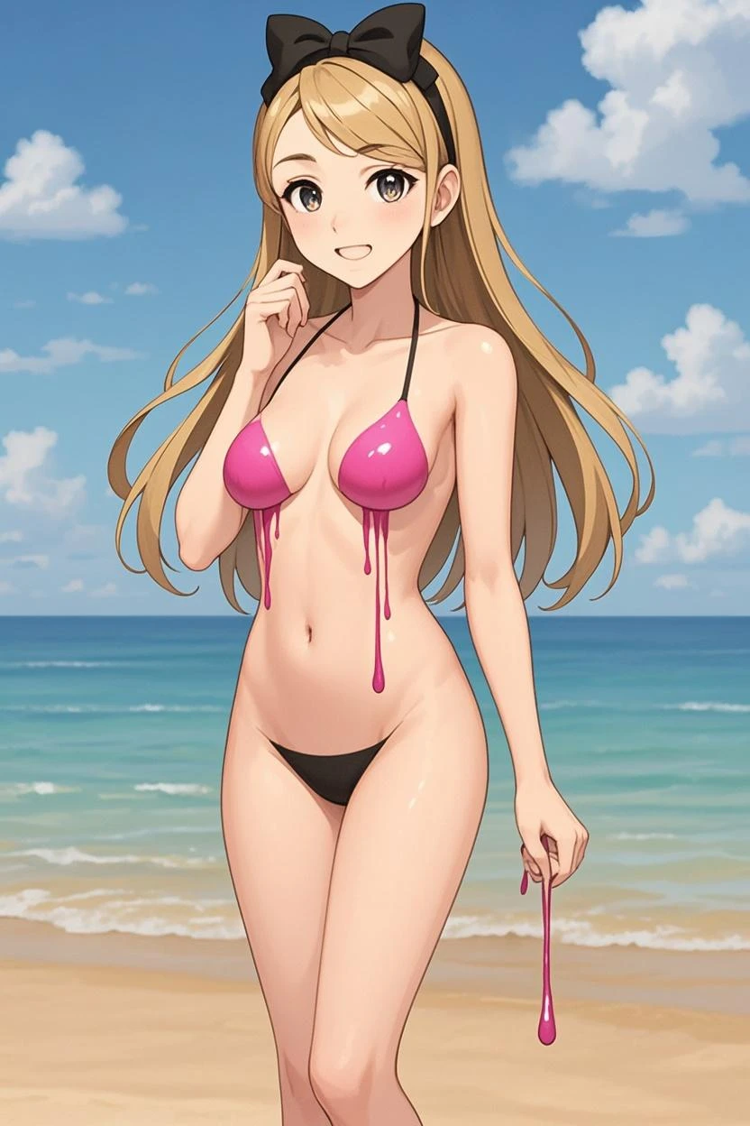 (masterpiece),4k, (ultra realistic), (best quality), (high detailed face),sexy, 1girl, a beautiful girl near the river, slim, long legs, (white bikini), (flat chested), (white stocking), (front view), (ultra detailed body), (ultra detailed hair), (high detailed hands), anime, (on all four:1.4)