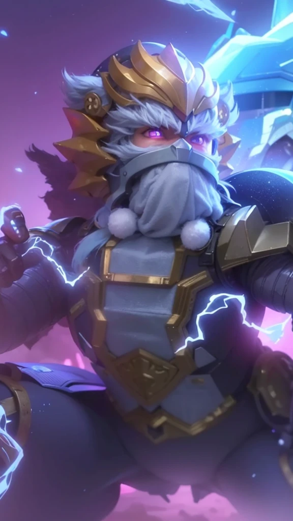 1 man, white hair, muscle, lightning, zeus,
