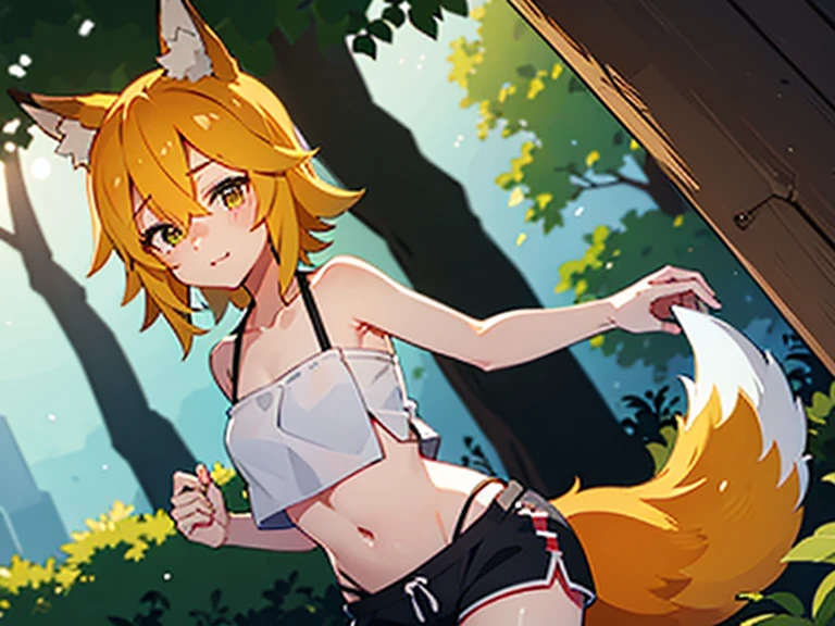 boy, squirrel, furry, bodyfur, bra, bottomless, gloves, boots, chibi, park, magic, sparkling eyes