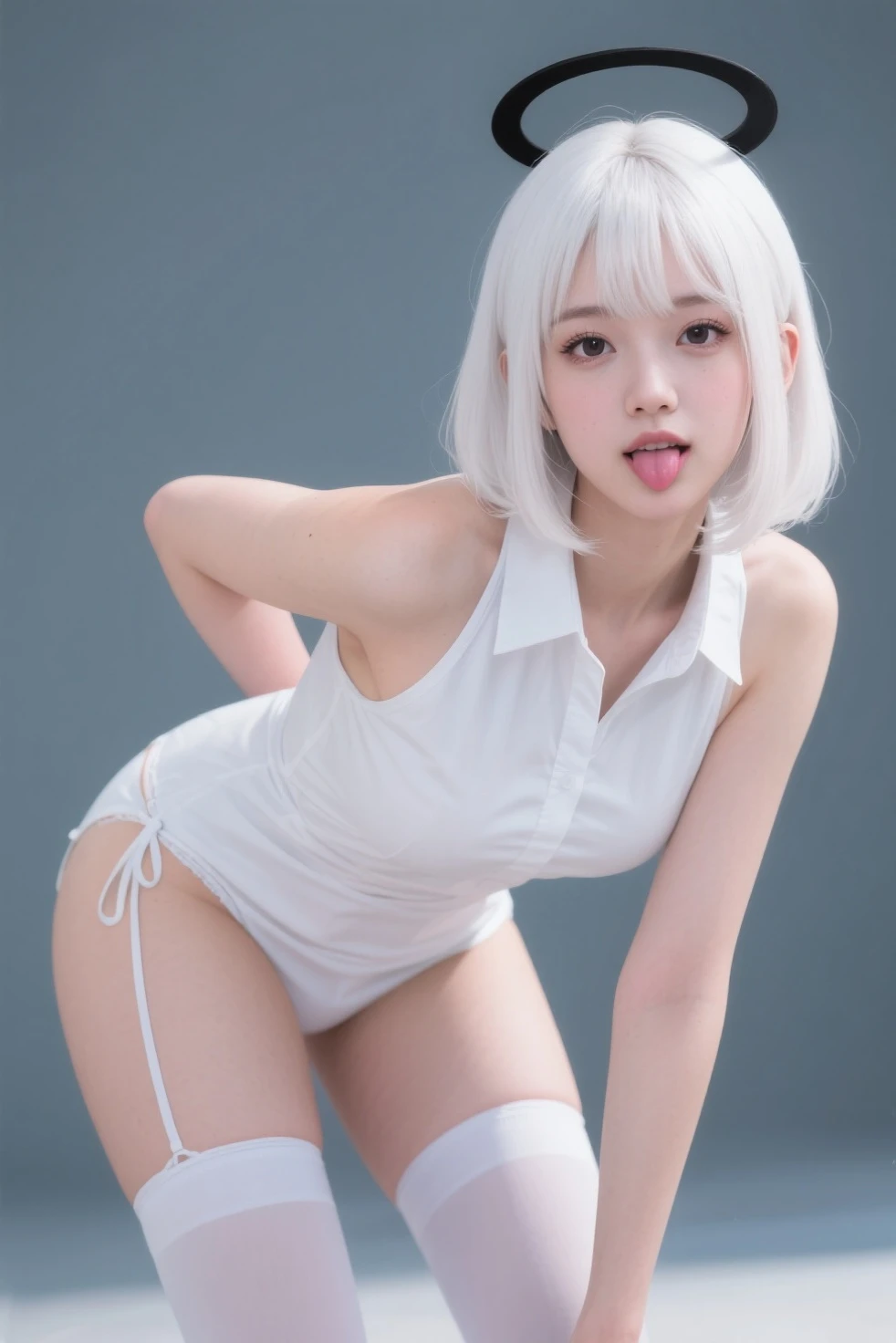 masterpiece, best quality, 1girl, White hair, red eyes, bunny head band, short hair,blush,solo,beauty,girl,photorealistic,(naked),standing,(no panty),slender,sexy pose, butt, side view